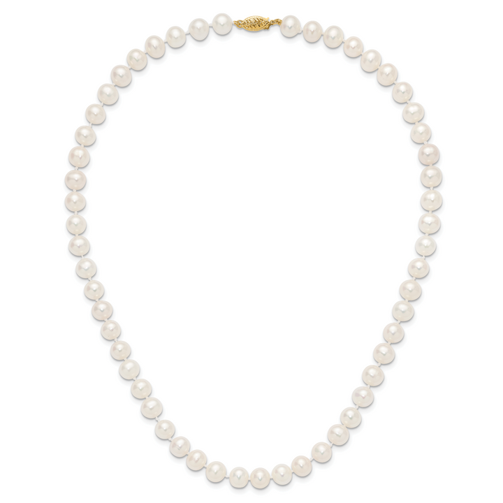 14k 7-8mm White Near Round Freshwater Cultured Pearl Necklace
