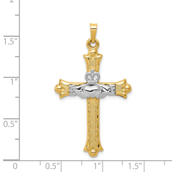 14k Two-tone Claddagh Cross Pendant