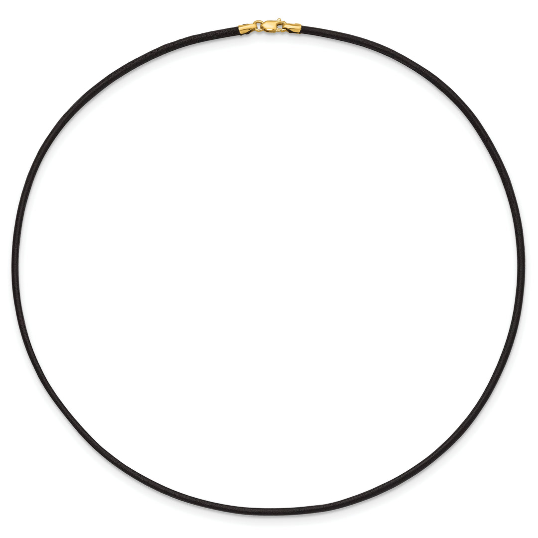 14k 2mm 16in Black Leather Cord Necklace