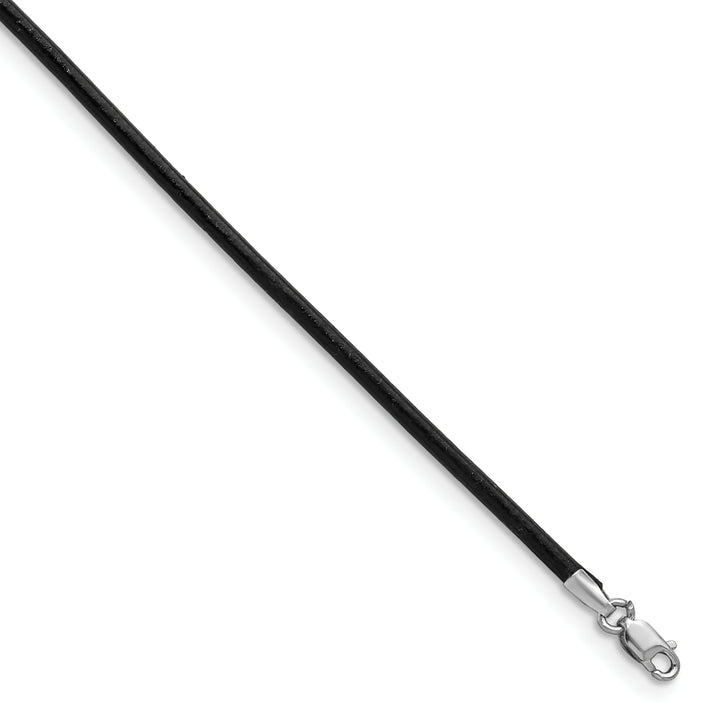 14k White Gold 2mm 18in Black Leather Cord Necklace