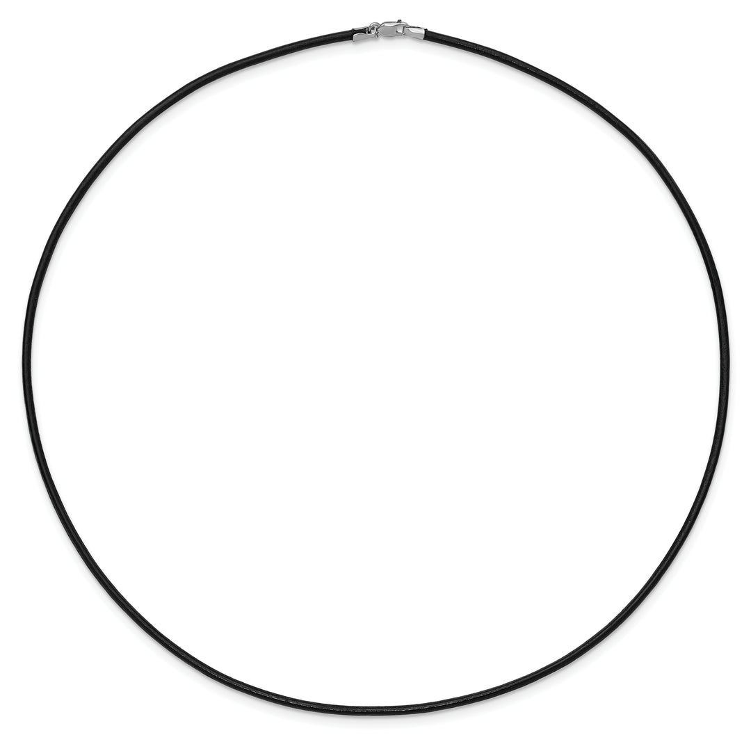 14k White Gold 2mm 18in Black Leather Cord Necklace