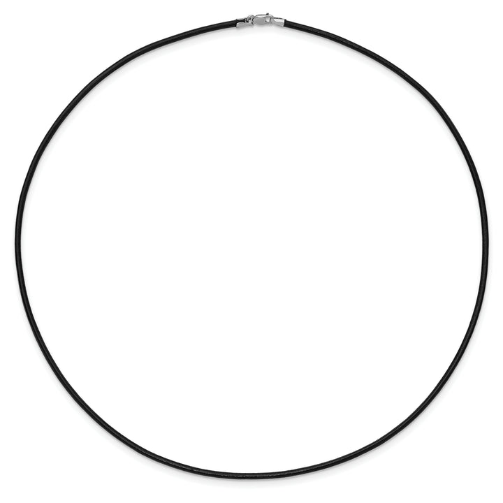 14k White Gold 2mm 18in Black Leather Cord Necklace