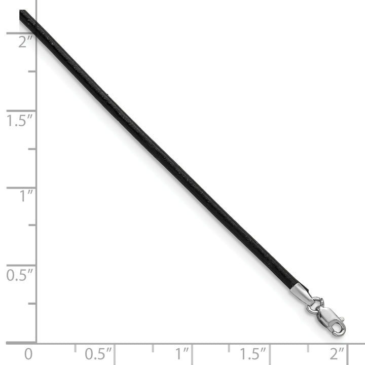 14k White Gold 2mm 18in Black Leather Cord Necklace