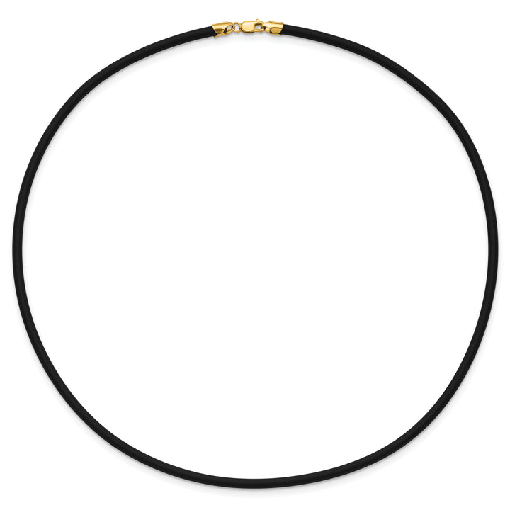 14k 3mm 18in with Yellow Clasp Black Rubber Cord Necklace
