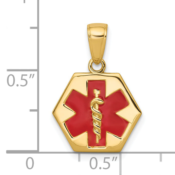 14k 14mm Hexagon Enameled Textured Back Medical Disc Pendant