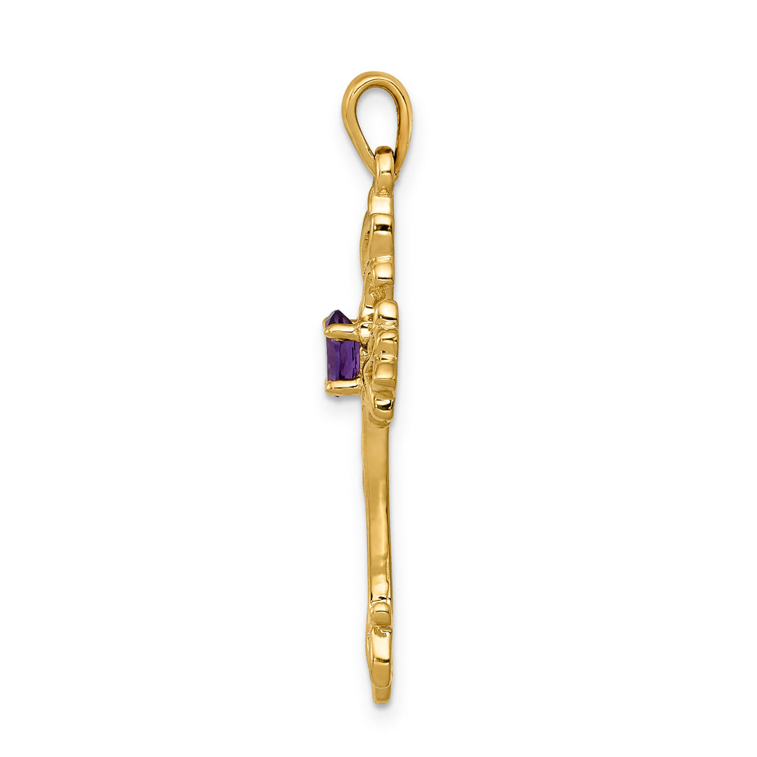 14k Polished Amethyst Cross Pendant