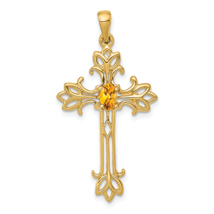 14k 5x3mm Oval Citrine cross pendant