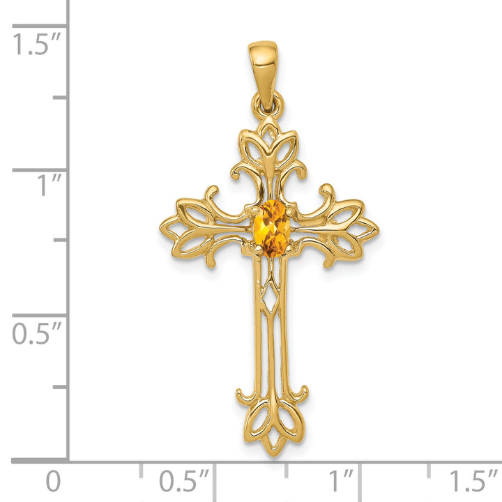 14k 5x3mm Oval Citrine cross pendant