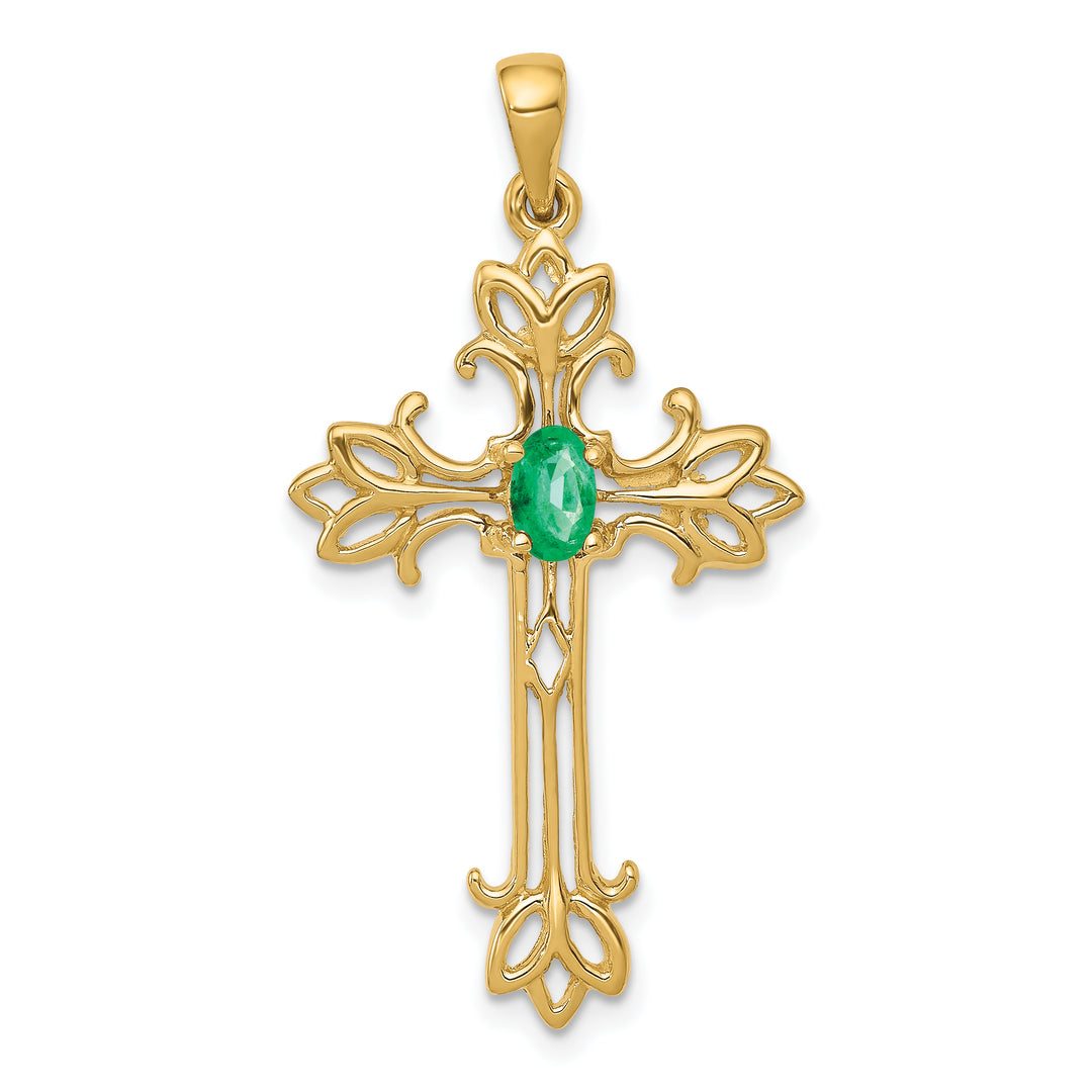14k 5x3mm Oval Emerald cross pendant