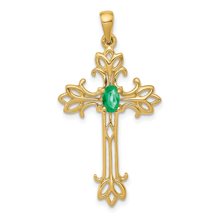 14k 5x3mm Oval Emerald cross pendant