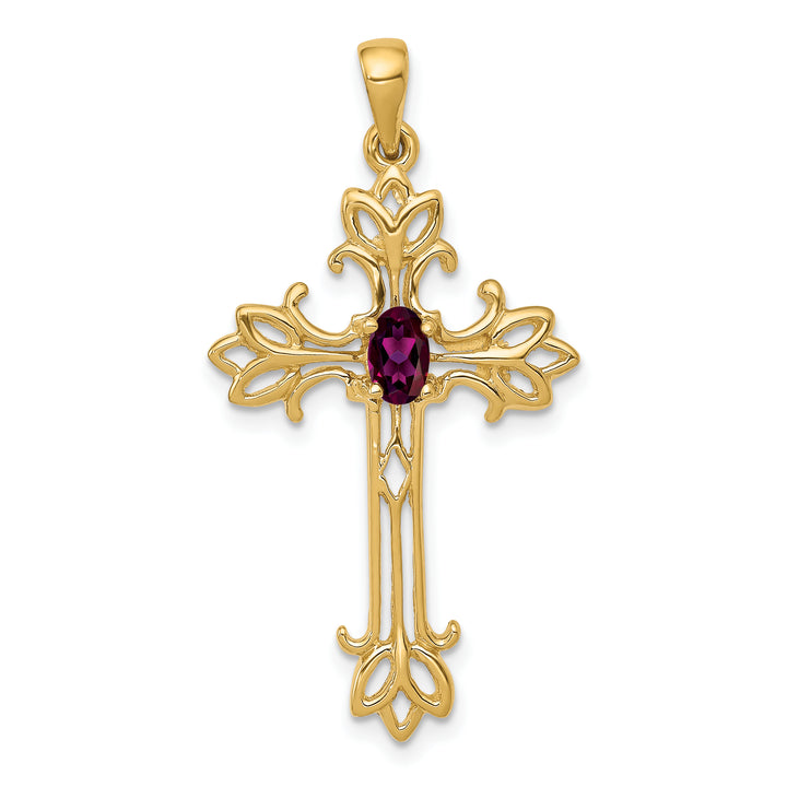 14k 5x3mm Oval Rhodolite Garnet cross pendant