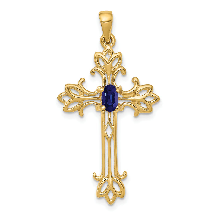 14k 5x3mm Oval Sapphire cross pendant