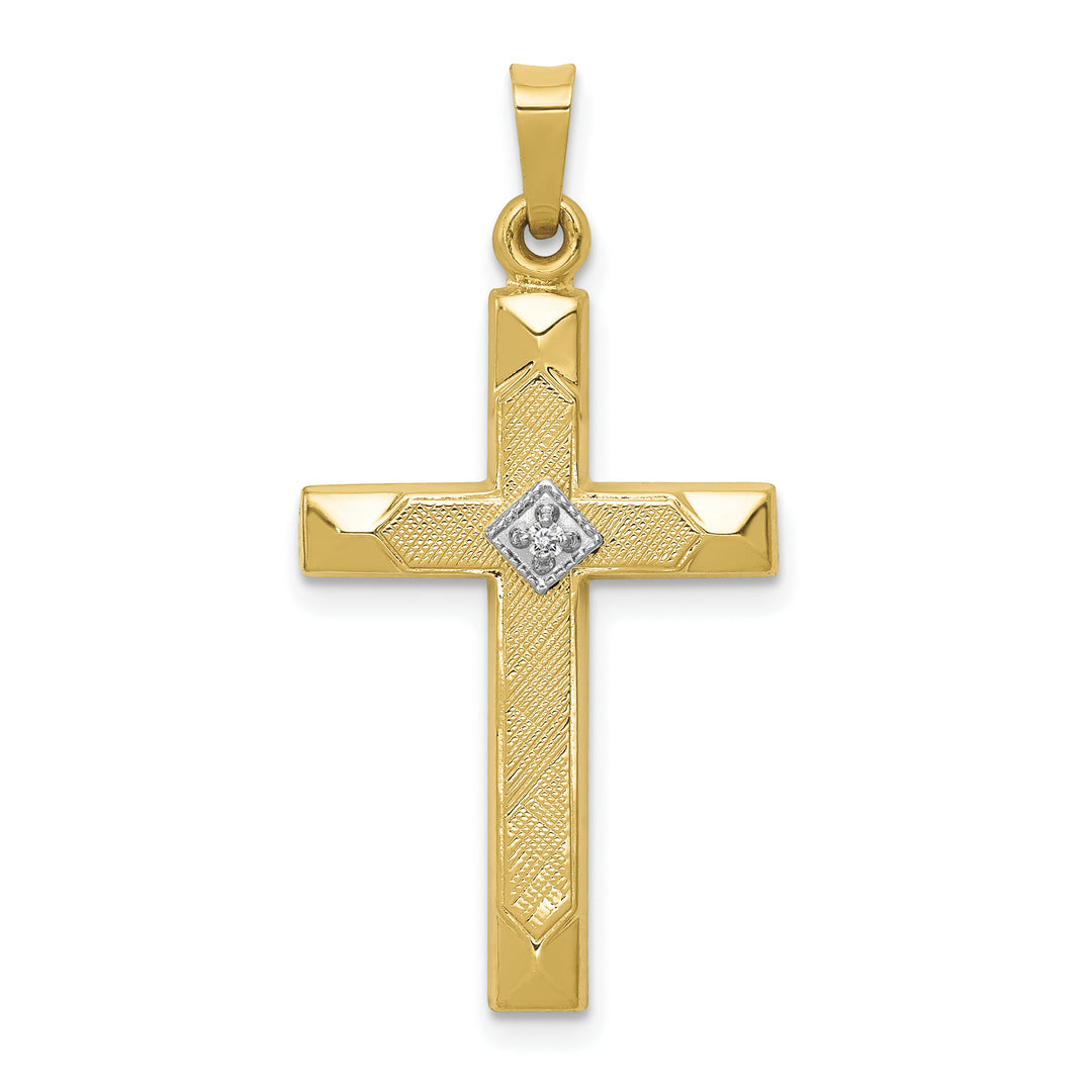 14k Textured and Polished Diamond Cross Pendant
