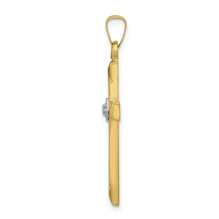 14k Textured and Polished Diamond Cross Pendant
