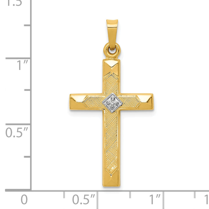 14k Textured and Polished Diamond Cross Pendant