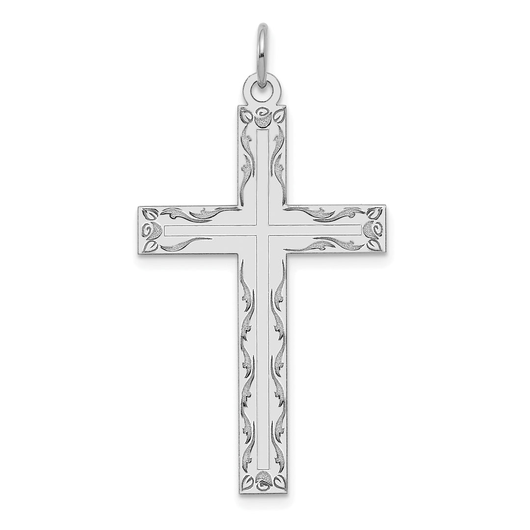 14K White Gold Laser Designed Cross Pendant