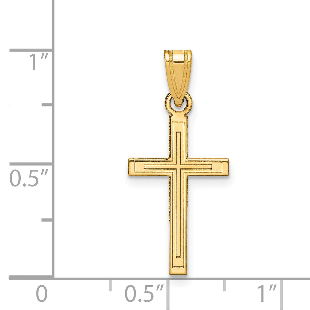 14k Solid Laser Etched Cross Pendant