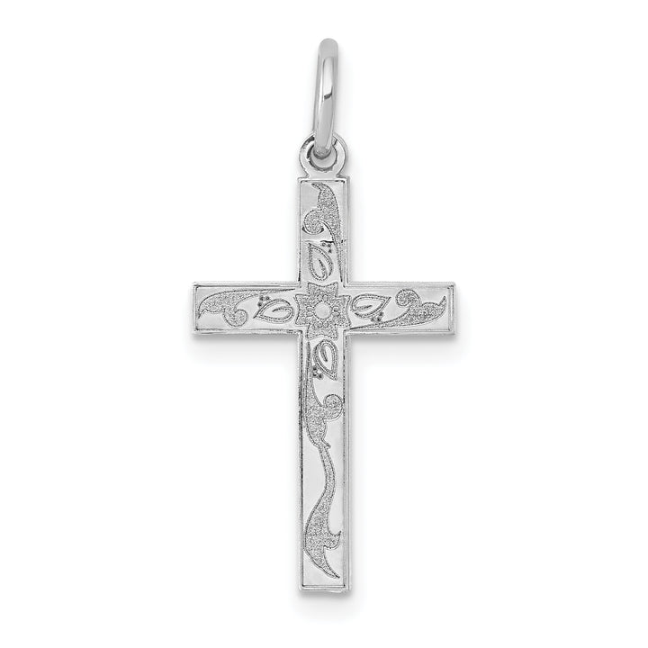 14K White Gold Laser Designed Cross Charm