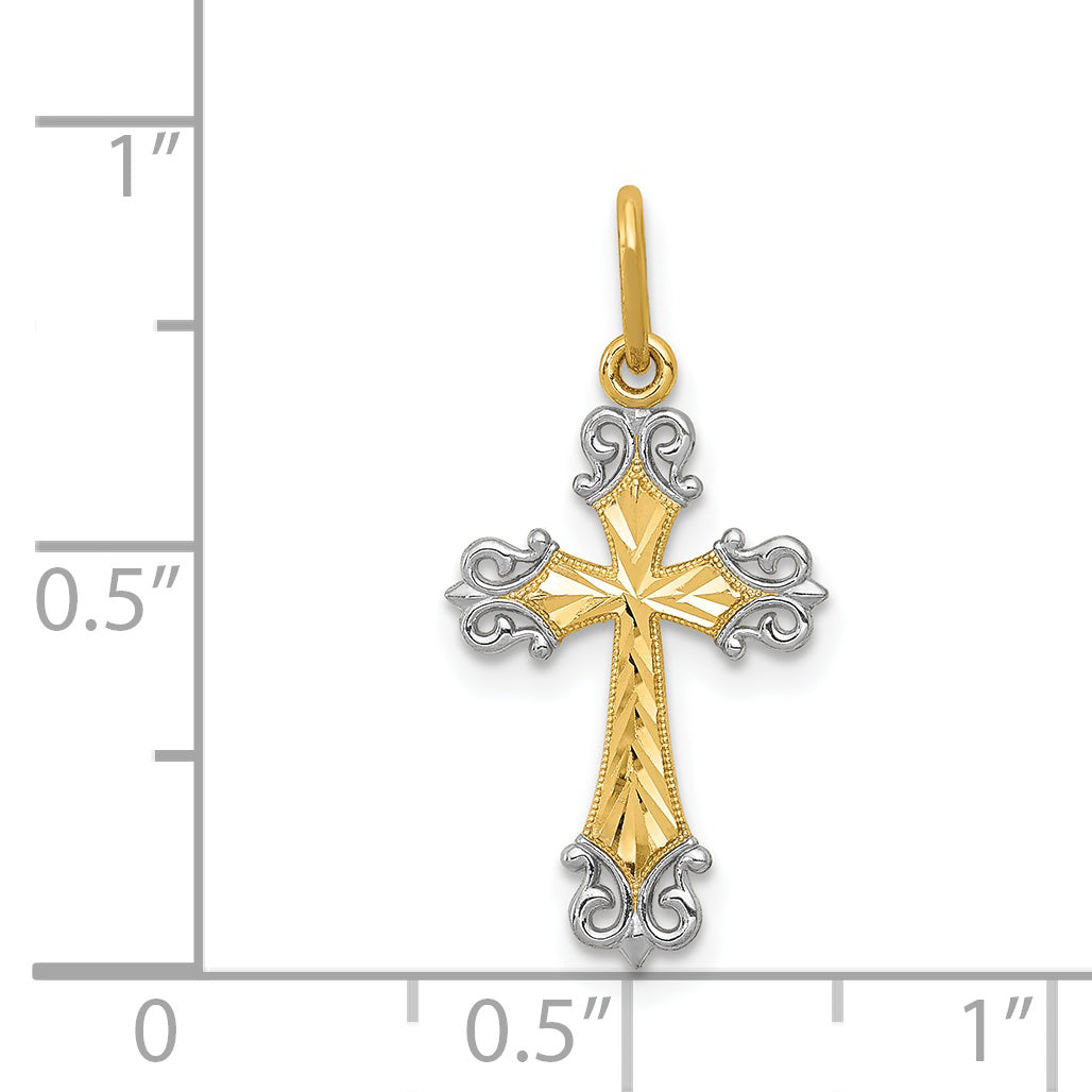 14K w/Rhodium Cross Charm