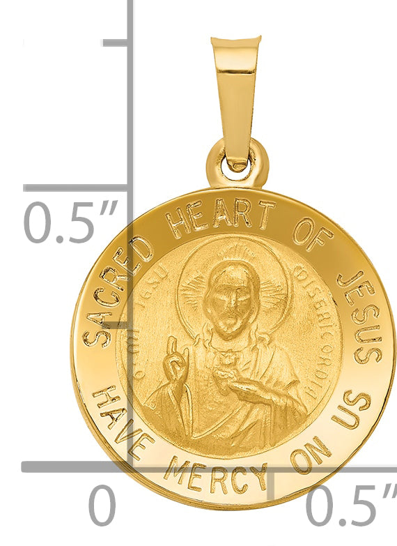 14k Polished and Satin Sacred Heart of Jesus Medal Hollow Pendant