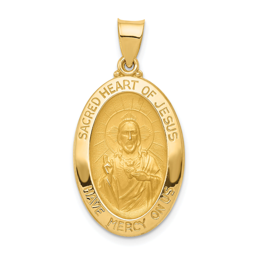 14k Polished and Satin Sacred Heart of Jesus Medal Hollow Pendant