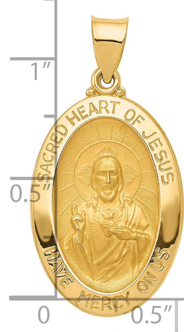 14k Polished and Satin Sacred Heart of Jesus Medal Hollow Pendant