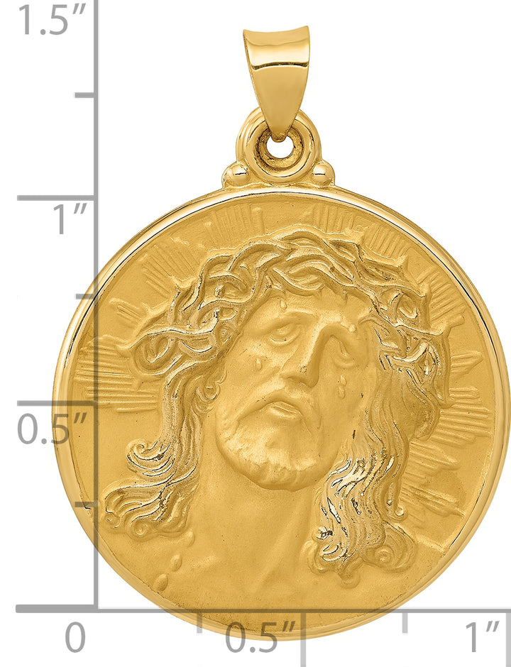 14k Polished and Satin Face of Jesus Medal Hollow Pendant