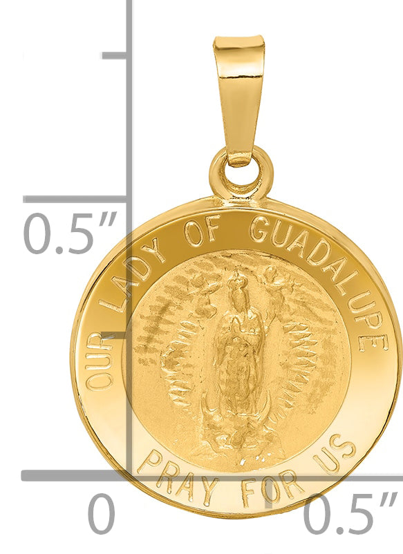 14k Polished and Satin Our Lady Guadalupe Medal Hollow Pendant