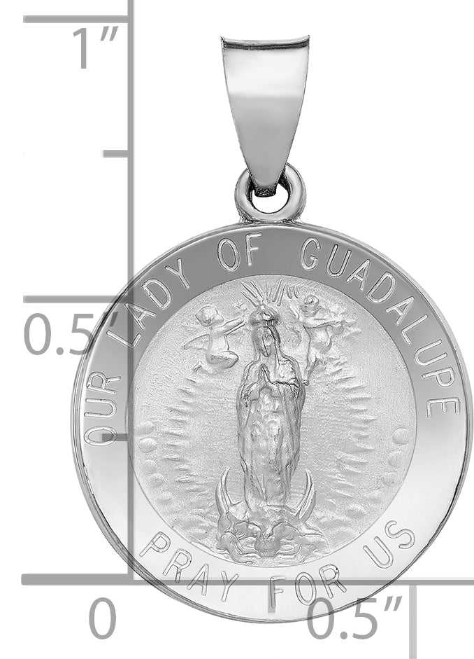 14K White Gold Lady of Guadalupe Medal Hollow Pendant