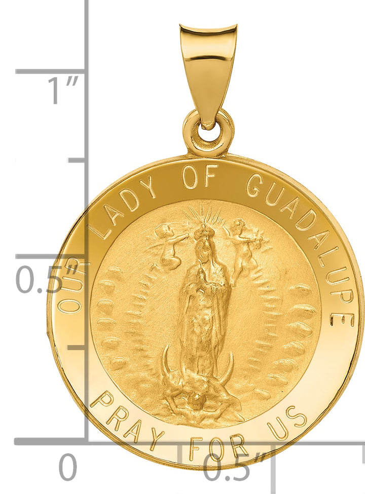 14k Polished/Satin Our Lady of Guadalupe Medal Hollow Pendant