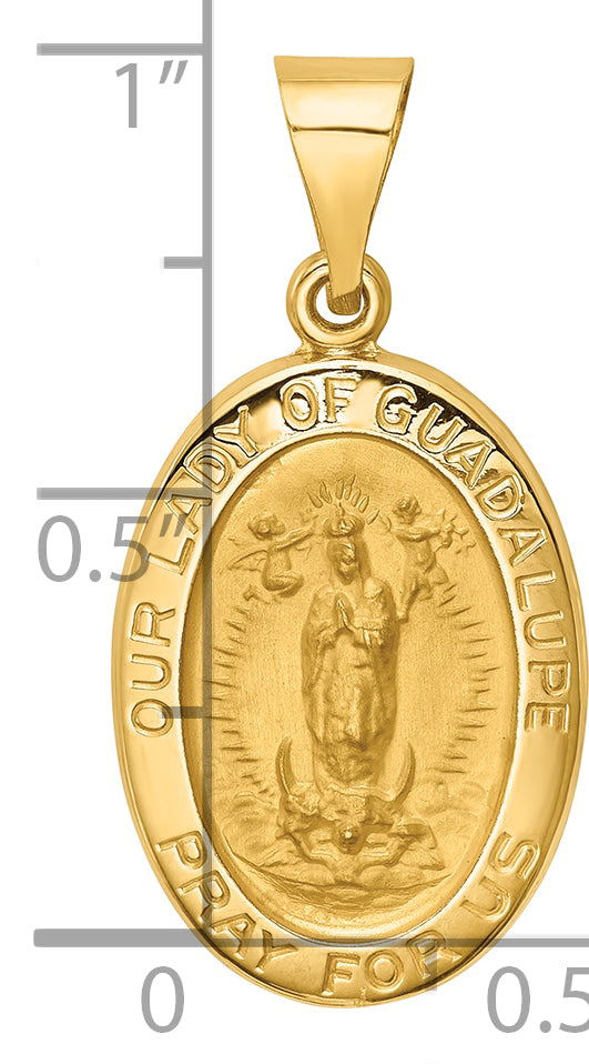 14k Polished and Satin Our Lady Guadalupe Medal Hollow Pendant