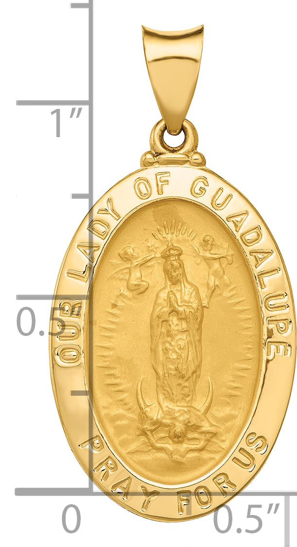 14k Polished and Satin Our Lady Guadalupe Medal Hollow Pendant