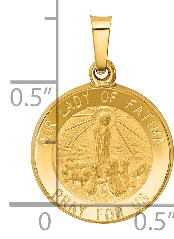 14k Polished and Satin Our Lady Fatima Medal Hollow Pendant