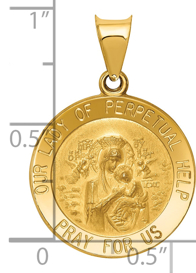 14k Polished/Satin Our Lady Perpetual Help Medal Hollow Pendant