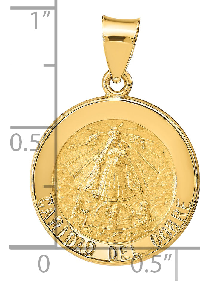 14k Polished and Satin Caridad del Cobre Medal Hollow Pendant