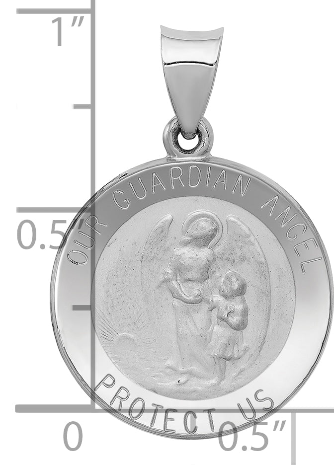 14K White Gold Our Guardian Angel Medal Hollow Pendant