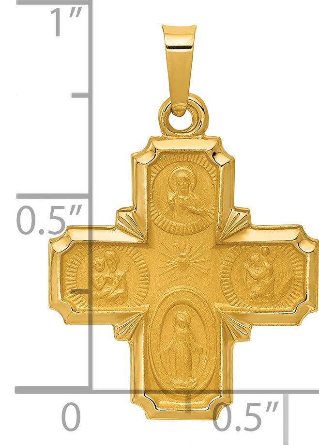 14k Polished and Satin Four Way Medal Hollow Pendant