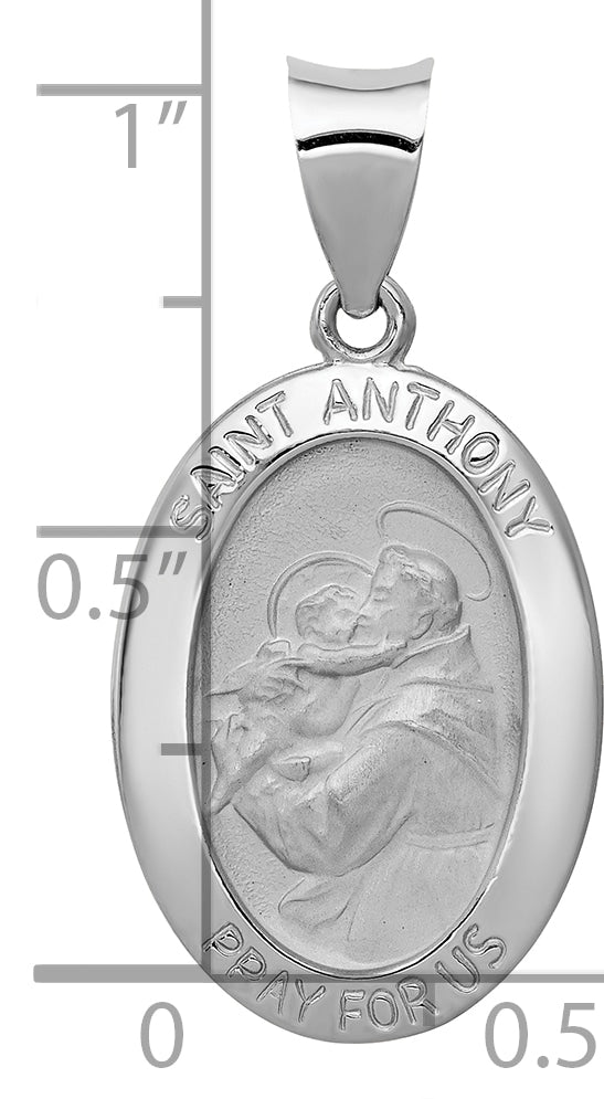 14k White Gold Polished / Satin St. Anthony Medal Hollow Pendant