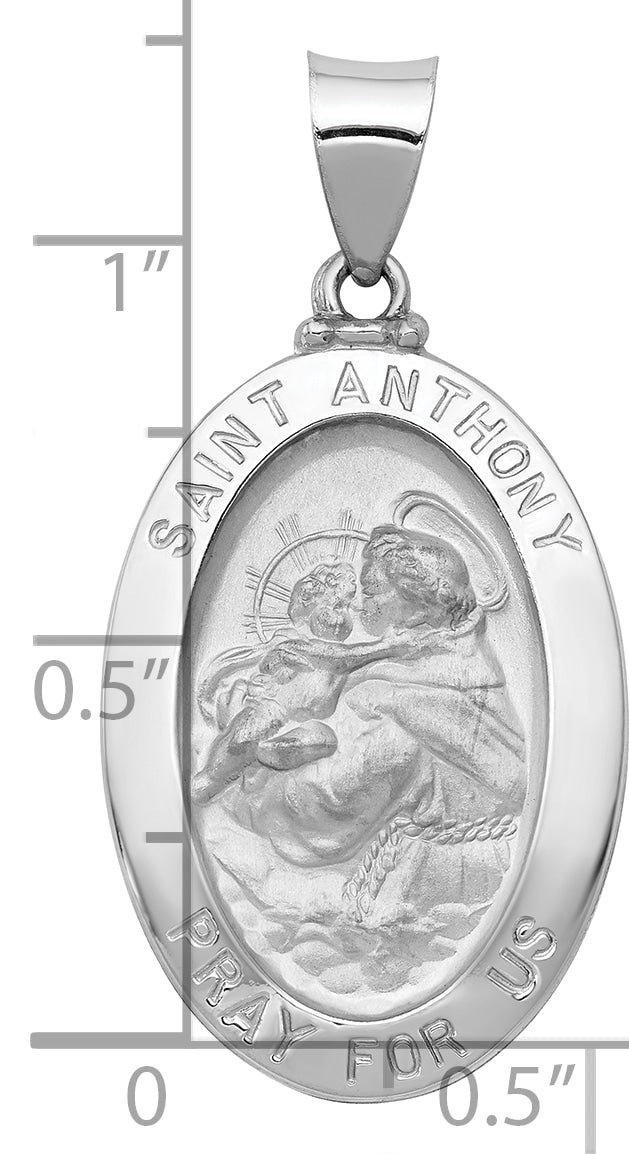 14k White Gold Polished/Satin St. Anthony Medal Hollow Pendant