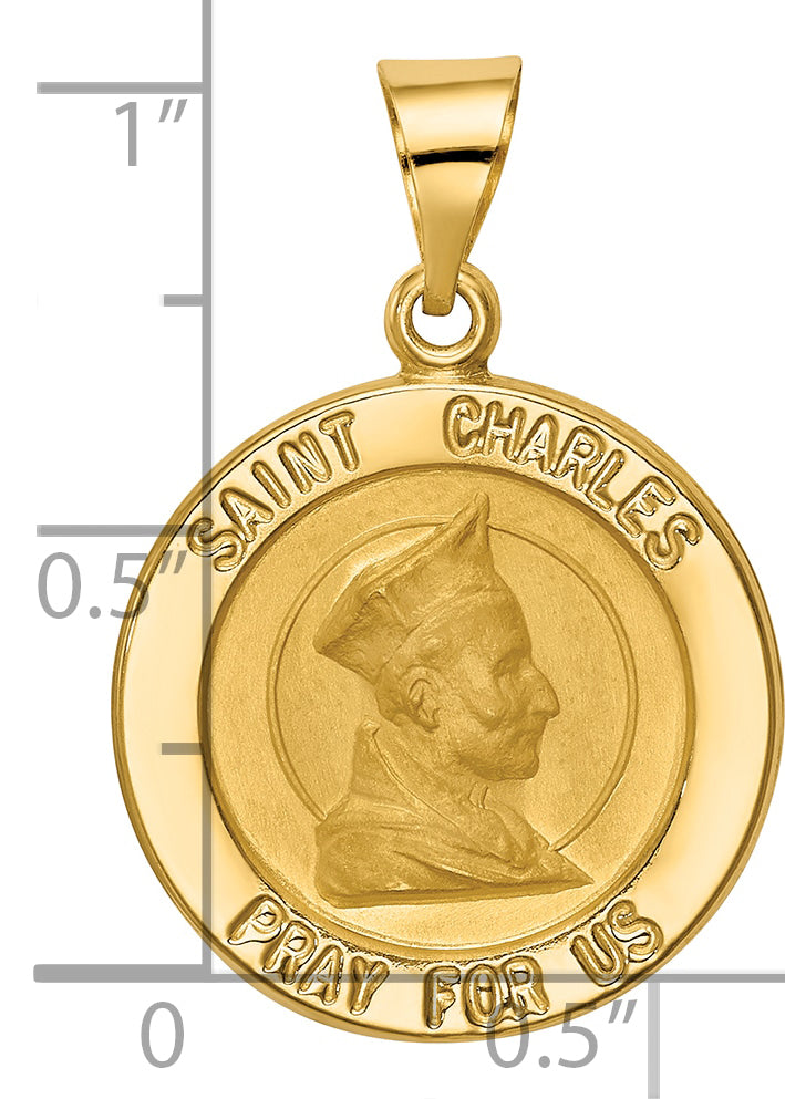 14k Polished and Satin St. Charles Medal Hollow Pendant