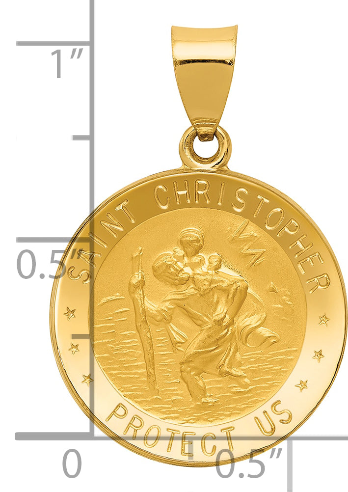 14k Polished and Satin St. Christopher Medal Hollow Pendant