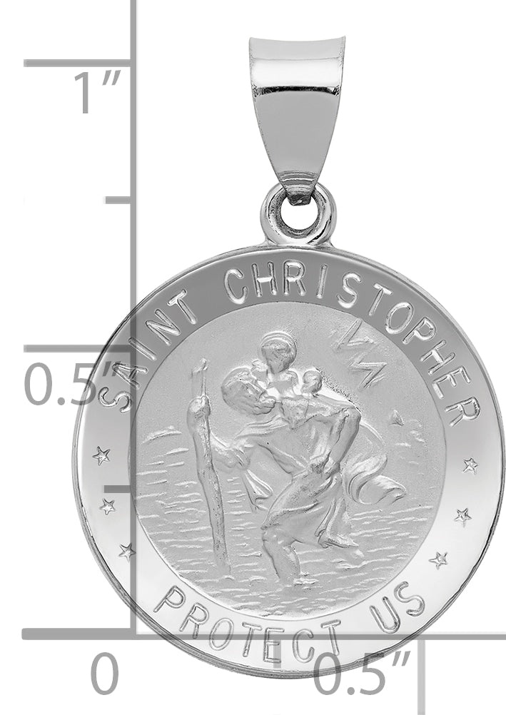 14k White Gold Polished/Satin St Christopher Medal Hollow Pendant