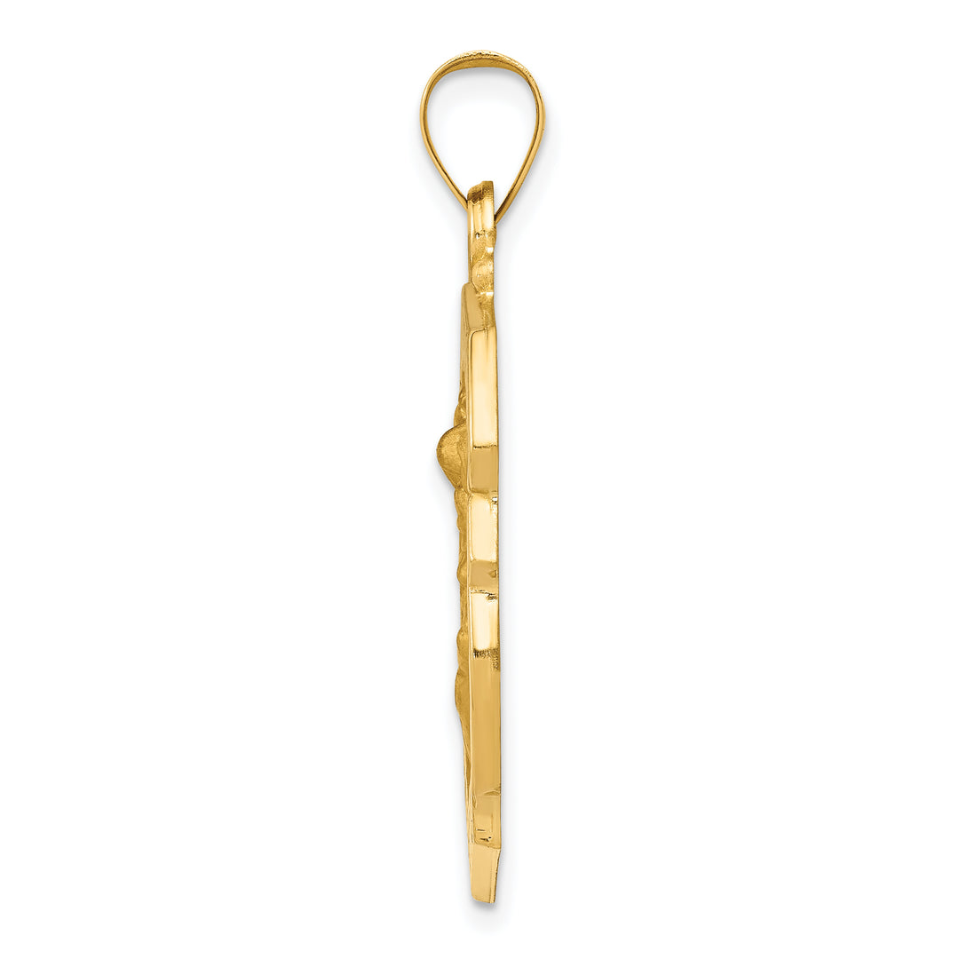 14k Polished and Satin St. Michael Badge Medal Hollow Pendant