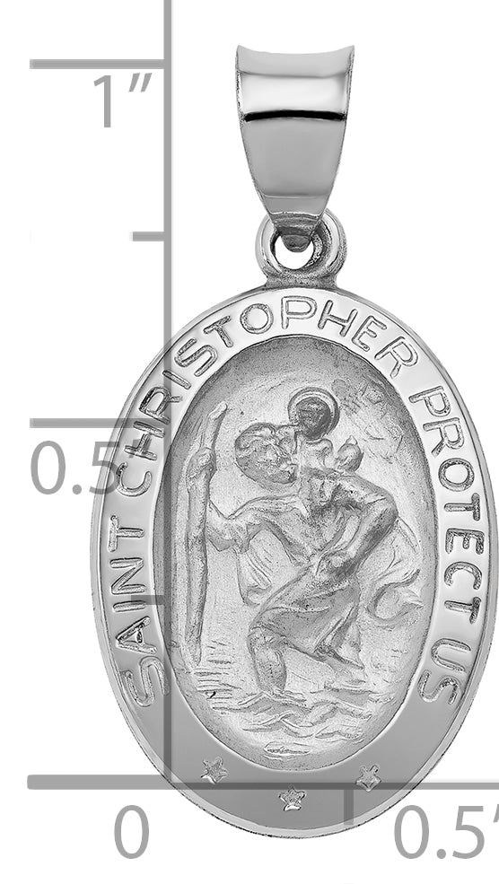 14k White Gold Polished/Satin St Christopher Medal Hollow Pendant