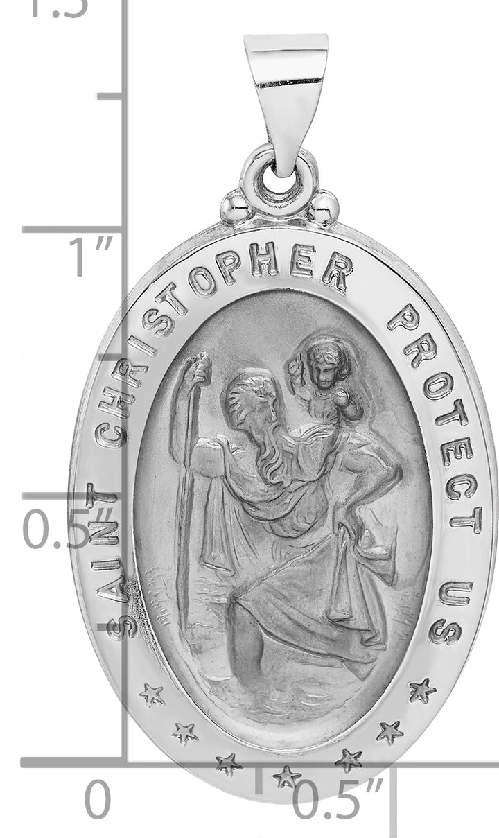 14k White Gold Polished/Satin St Christopher Medal Hollow Pendant