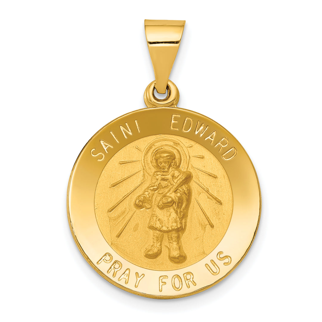 14k Polished and Satin St Edward Medal Hollow Pendant