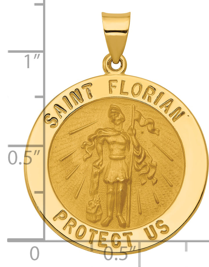14k Polished and Satin St Florian Medal Hollow Pendant
