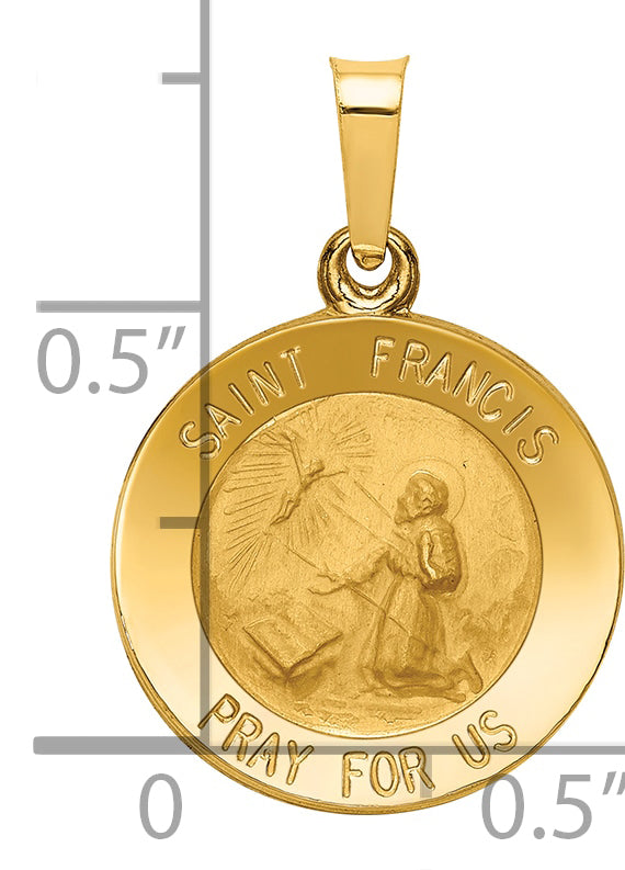 14k Polished and Satin St Francis Medal Hollow Pendant