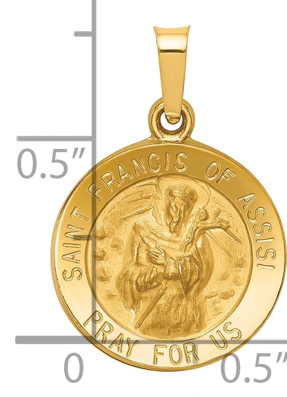 14k Polished and Satin St Francis of Assisi Medal Hollow Pendant