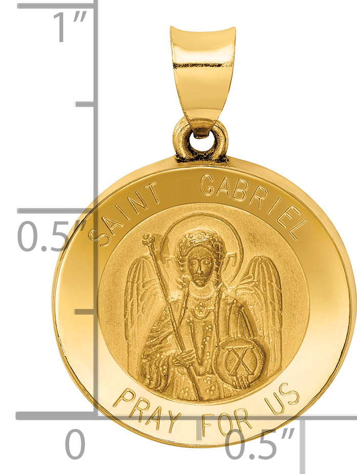 14k Polished and Satin St Gabriel Medal Hollow Pendant